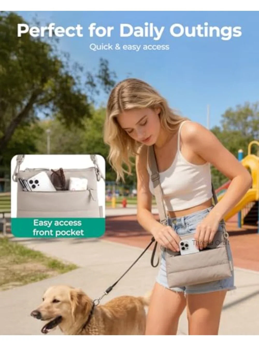 Puffy Crossbody Bag with RFID Blocking, Triple Compartment Travel Purse